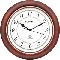 Lorell 1314 Round Wood Wall Clock Analog Quartz White Main Dial Mahoganywood Case