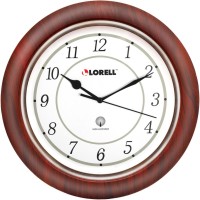 Lorell 1314 Round Wood Wall Clock Analog Quartz White Main Dial Mahoganywood Case