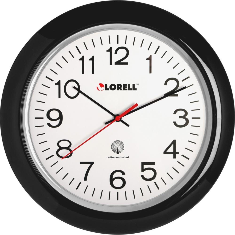 Lorell 1314 Radio Controlled Wall Clock Analog Quartz White Main Dial BlackPlastic Case