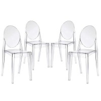 Modway Casper Modern Acrylic Stacking Four Dining Armchairs In Clear