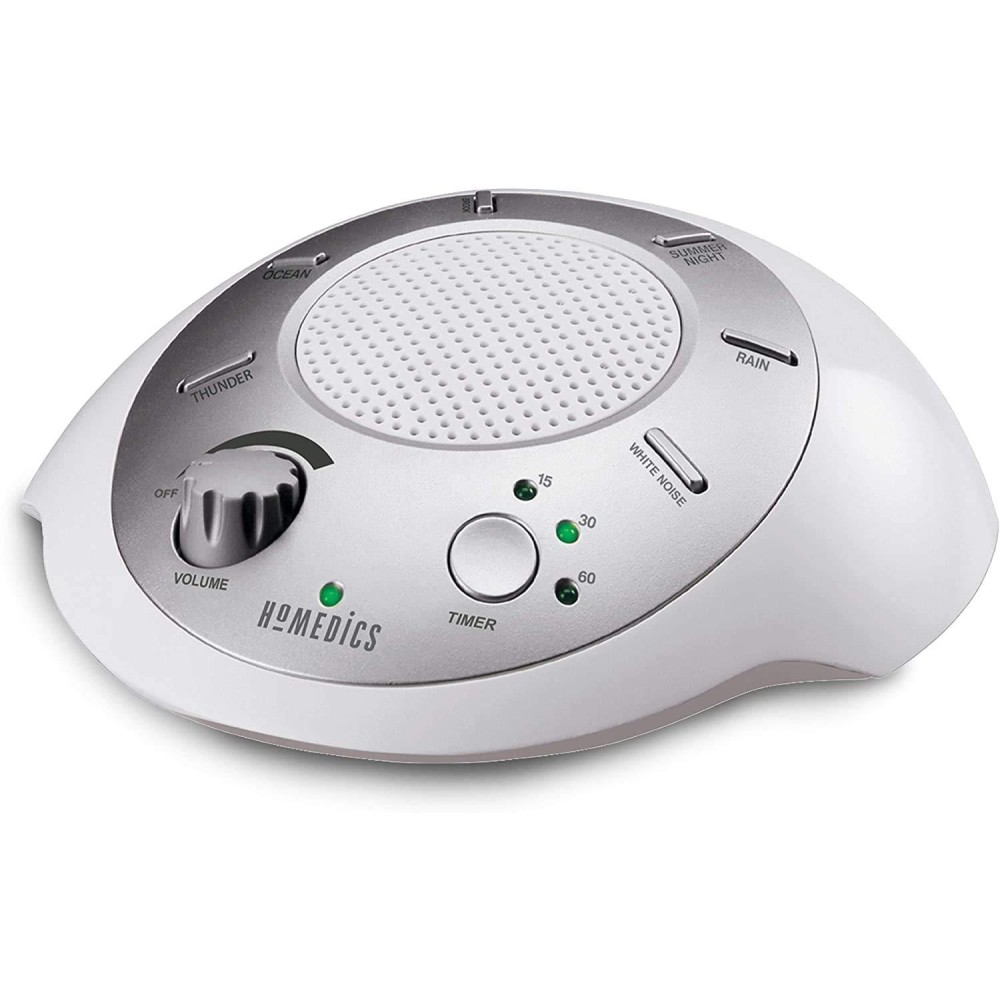 Homedics Soundsleep White Noise Sound Machine Silver Small Travel Sound Machine With 6 Relaxing Nature Sounds Portable Sound