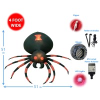 4 Foot Wide Halloween Inflatable Black Red Spider Led Lights Decor Outdoor Indoor Holiday Decorations Blow Up Lighted Yard Deco