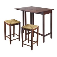 Winsome 3pc Lynwood Modern Drop Leaf Wood Table with Rush Seat Stool