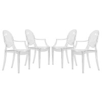 Leisuremod Mid-Century Modern Carroll Plastic Dining Armchair, Stackable Accent Side Chair For Dining Room And Kitchen, Set Of 4 (Clear)