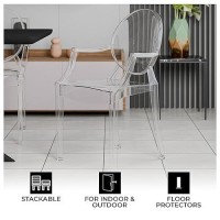 Leisuremod Mid-Century Modern Carroll Plastic Dining Armchair, Stackable Accent Side Chair For Dining Room And Kitchen, Set Of 4 (Clear)