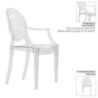 Leisuremod Mid-Century Modern Carroll Plastic Dining Armchair, Stackable Accent Side Chair For Dining Room And Kitchen, Set Of 4 (Clear)