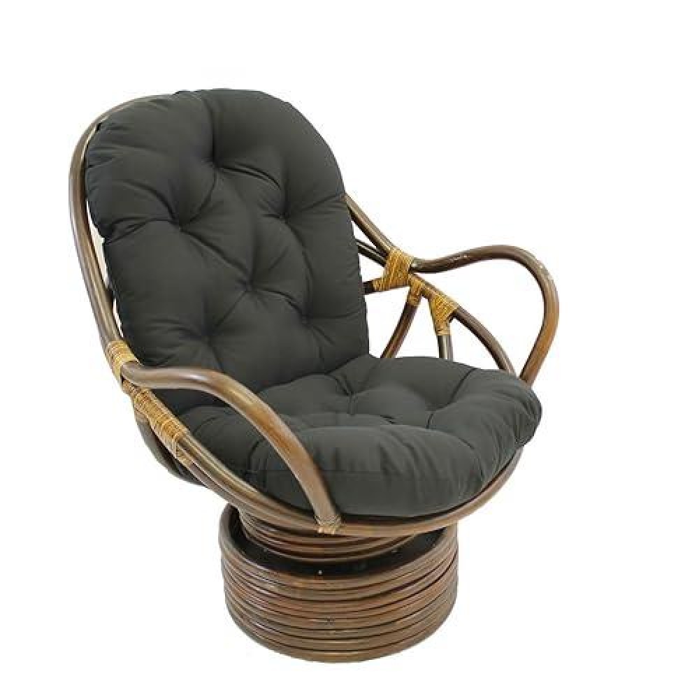 International Caravan Furniture Piece Swivel Rocker With Twill Cushion, Black