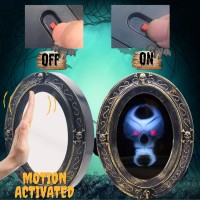 Scary Motion Activated Skull Haunted Mirror With Creepy Sound And Light Horror Prop For Indoor Halloween Party Decorations