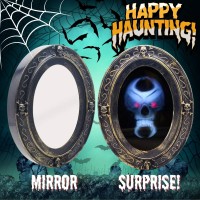 Scary Motion Activated Skull Haunted Mirror With Creepy Sound And Light Horror Prop For Indoor Halloween Party Decorations