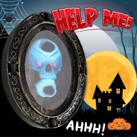 Scary Motion Activated Skull Haunted Mirror With Creepy Sound And Light Horror Prop For Indoor Halloween Party Decorations