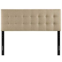 Modway Emily Tufted Button Linen Fabric Upholstered King Headboard In Beige