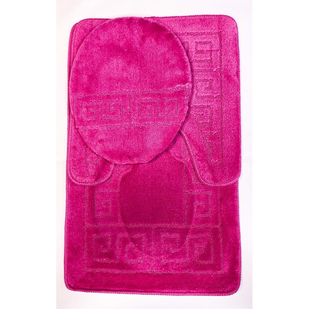 Wpm World Products Mart 3 Piece Bath Rug Set Pattern Bathroom Rug 20X32Large Contour Mat 20X20 With Lid Cover Hot Pink