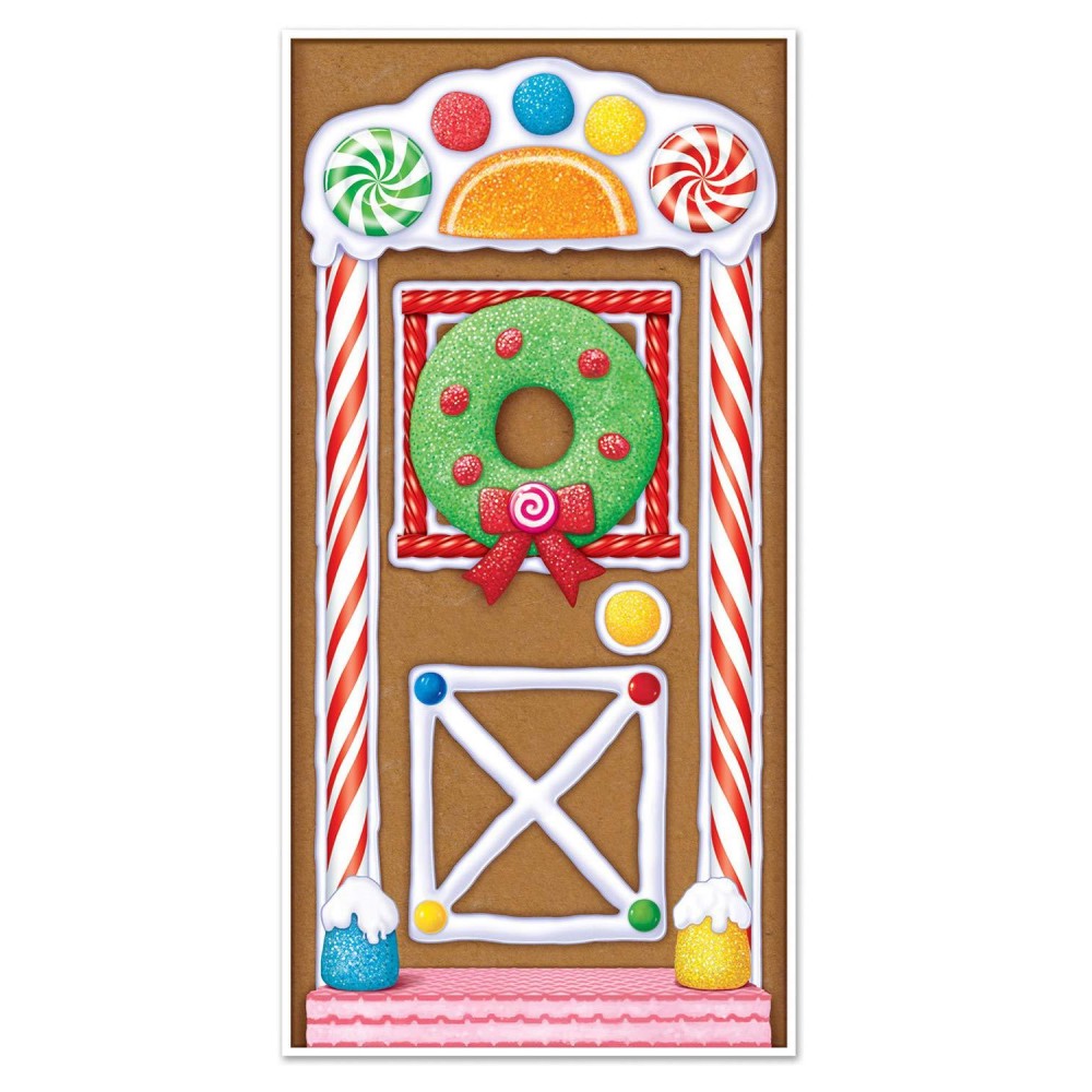 Beistle Printed Plastic Indooroutdoor Christmas Party Decorations Gingerbread House Door Cover 30 By 5Inch Multicolored