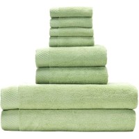 Bedvoyage 100% Organically Grown Viscose Derived From Bamboo Towels - 8Pc Highly Absorbent, Extra Large Organic Bath Towels, Washcloth & Luxury Hand Towels - Hotel Quality Towels Sage