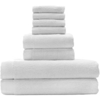 Bedvoyage 100% Organically Grown Viscose Derived From Bamboo Towels - 8Pc Highly Absorbent, Extra Large Organic Bath Towels, Washcloth & Luxury Hand Towels - Hotel Quality Towels White