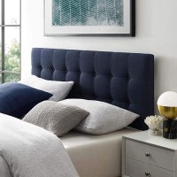 Modway Emily Tufted Button Linen Fabric Upholstered King Headboard In Navy