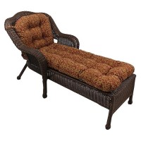 Blazing Needles U-Shaped Outdoor Patterned Spun Polyester Tufted Chaise Lounge Cushion, 74