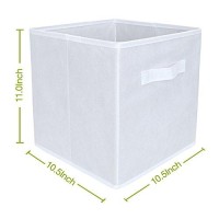 EZOWare Set of 6 Foldable Fabric Basket Bins, 105x105x11 collapsible Storage Organizer cube with Handle for clothes Nursery Toys, Home - White