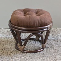 International Caravan Furniture Piece Rattan Ottoman With Micro Suede Cushion