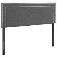 Modway Mod-5378 Jessamine Upholstered Fabric Platform Bed Frame With Queen Headboard And Tapered Legs In Gray