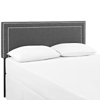 Modway Mod-5378 Jessamine Upholstered Fabric Platform Bed Frame With Queen Headboard And Tapered Legs In Gray