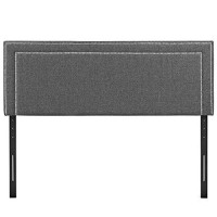 Modway Mod-5378 Jessamine Upholstered Fabric Platform Bed Frame With Queen Headboard And Tapered Legs In Gray