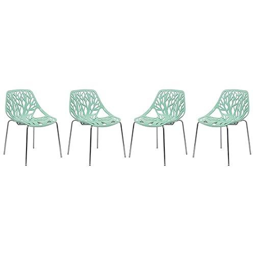 Leisuremod Forest Modern Side Dining Chair With Chromed Legs, Set Of 4 (Mint)