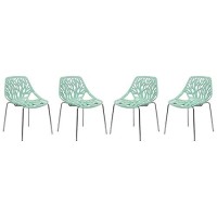 Leisuremod Forest Modern Side Dining Chair With Chromed Legs, Set Of 4 (Mint)