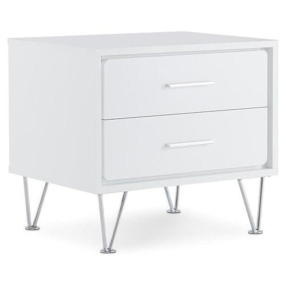 Acme Deoss Wooden Rectangular 2-Drawer Nightstand With V Shaped Legs In White