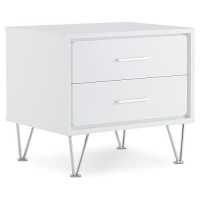 Acme Deoss Wooden Rectangular 2-Drawer Nightstand With V Shaped Legs In White