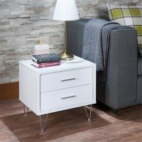 Acme Deoss Wooden Rectangular 2-Drawer Nightstand With V Shaped Legs In White