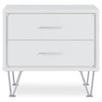 Acme Deoss Wooden Rectangular 2-Drawer Nightstand With V Shaped Legs In White