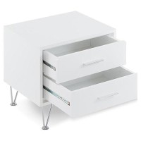 Acme Deoss Wooden Rectangular 2-Drawer Nightstand With V Shaped Legs In White