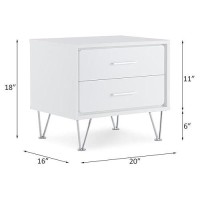 Acme Deoss Wooden Rectangular 2-Drawer Nightstand With V Shaped Legs In White