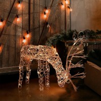 Alpine Corporation 24H Outdoor Rattan Grazing Reindeer Lawn Decoration With White Lights