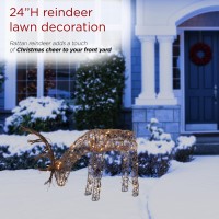 Alpine Corporation 24H Outdoor Rattan Grazing Reindeer Lawn Decoration With White Lights