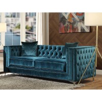 AcME gillian Loveseat w2 Pillows in Dark Teal Velvet 52791D0102H7c2KJ