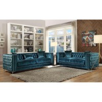 AcME gillian Loveseat w2 Pillows in Dark Teal Velvet 52791D0102H7c2KJ