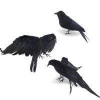 Halloween Crows And Ravens Decor Realistic Handmade Decorations Fake Crows Ravens Prop 3 Pack Black Crows Halloween Decor Feathe