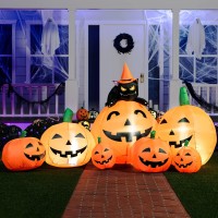 Joiedomi 7 Ft Long Halloween Inflatables Pumpkin 7 Pumpkins Decoration With Witchs Cat With Buildin Leds Blow Up Inflatables