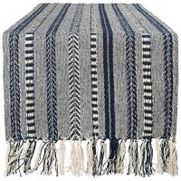 Dii Farmhouse Braided Stripe Table Runner Collection, 15X72 (15X77, Fringe Included), Navy Blue