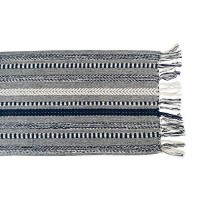 Dii Farmhouse Braided Stripe Table Runner Collection, 15X72 (15X77, Fringe Included), Navy Blue