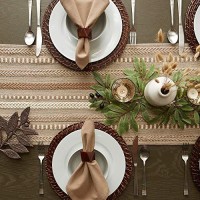 Dii Farmhouse Braided Stripe Table Runner Collection, 15X72 (15X77, Fringe Included), Stone