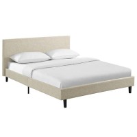 Modway Anya Upholstered Beige Platform Bed With Wood Slat Support In Queen