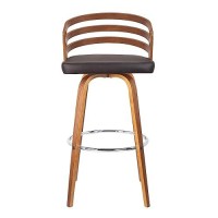 Armen Living Jayden Mid Century Modern Swivel Bar Stool For Kitchen Island Counter In Brown Faux Leather And Walnut Wood, 26