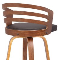 Armen Living Jayden Mid Century Modern Swivel Bar Stool For Kitchen Island Counter In Brown Faux Leather And Walnut Wood, 26