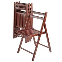 Elegant Robin 4Pc Folding Chair Set Walnut Finish Solid Wood Slatted Seats Doublebar Backs Compact Storage No Asse