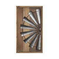 Stratton Home Dcor S11547 Windmill Wall Dcor 1772 W X 177 D X 3150 H Mixed Natural Wood Galvanized Metal Antique Bron