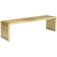 Modway Gridiron Contemporary Modern Gold Stainless Steel Large Bench, 60