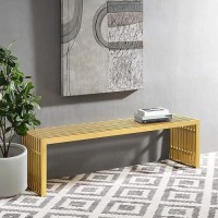 Modway Gridiron Contemporary Modern Gold Stainless Steel Large Bench, 60